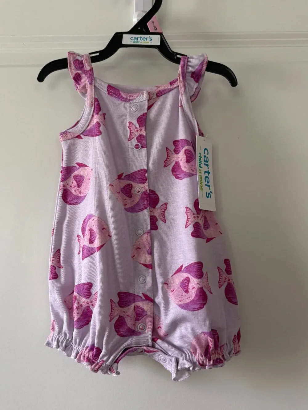 Carter's Child of Mine Baby Girl Purple Fish Romper Size 0-3 Months